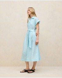 Trenery - Linen Panelled Shirt Dress in Pastel Blue