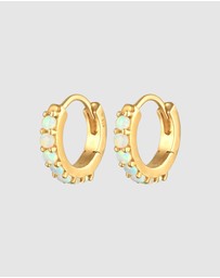 Elli Jewelry - Earrings Creoles Elegant Radiant with Synthetic Opal 925 Sterling Silver Gold Plated