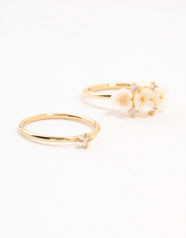 Lovisa - Gold Plated Triple Flower Stacking Rings 3-Pack