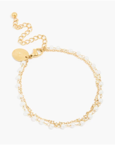 Lovisa - Waterproof Gold Plated Stainless Steel Pearl & Cubic Zirconia Bracelet