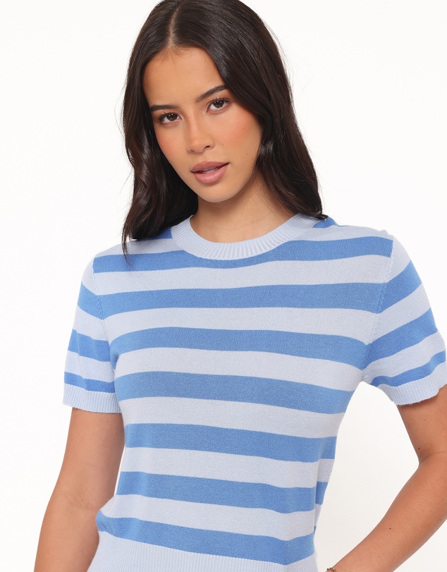 Petal & Pup - Joss Cropped Knitted Tee - Blue Stripe