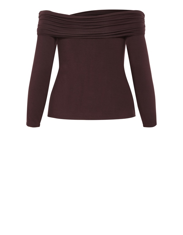 City Chic - Plus size Buckle Detail Top - chocolate