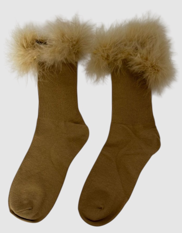 High Heel Jungle - Frou-Frou Faux Fur Trim Combed Cotton Socks