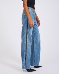 ONE TEASPOON - Low Riders Low Waist Wide Leg Zipped Denim Jeans - Pretty Blue
