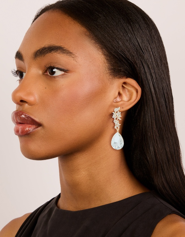 Lovisa - Gold Diamante Flowers & Large Diamante Drop Earrings