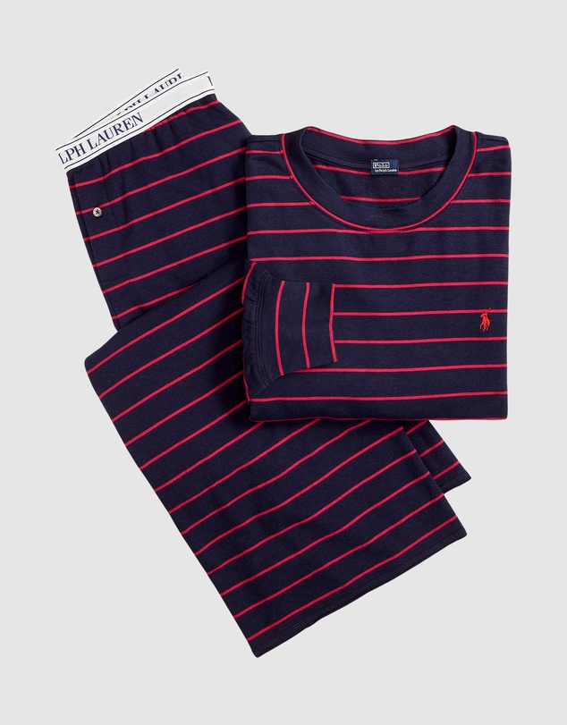 Polo Ralph Lauren - Club Terry Striped Long Sleeve Cotton Jersey Pyjama Set