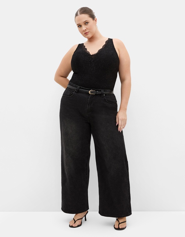 City Chic - Plus size Harley Fit Olivia Relaxed Wide Leg Jean - black wash