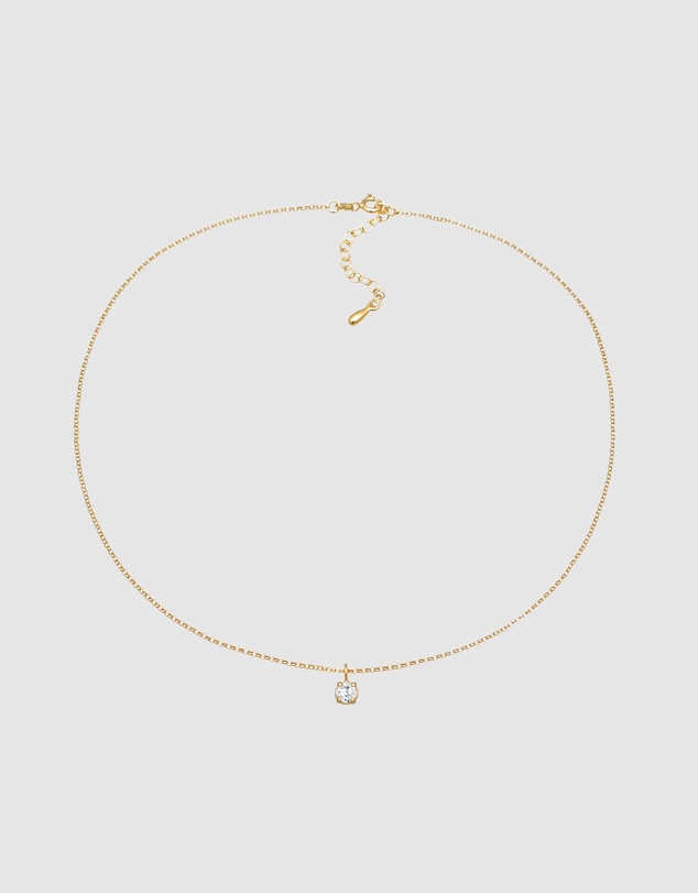 Elli Jewelry - Zirconia Solitaire Choker Necklace in Gold-Plated 925 Silver
