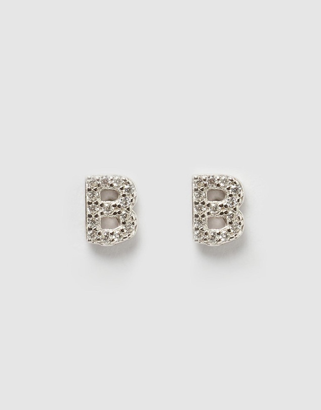 Izoa - Alphabet Mini Letter B Stud Earrings Silver