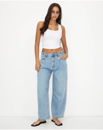 Dazie - Over You Mid Rise Adjustable Waistband Barrel Leg Jeans