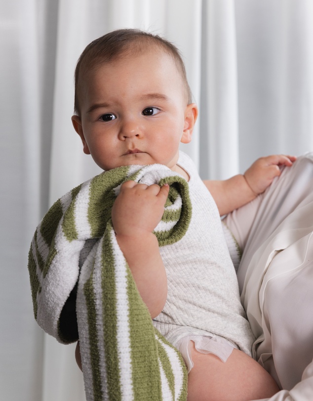 Living Textiles - Chenille Blanket - Stripes Sage