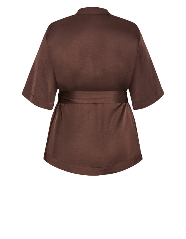 City Chic - Plus size Helena Waist Tie Shirt - chocolate
