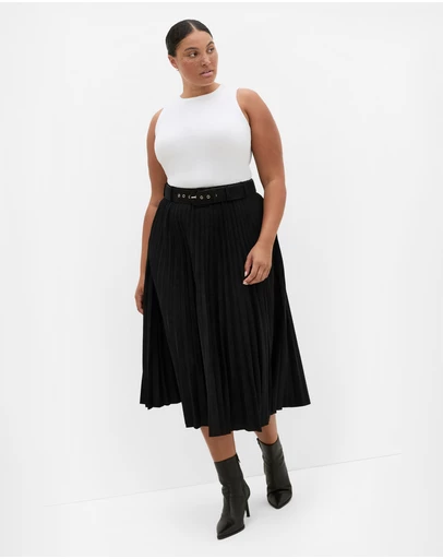 City Chic - Plus size Sueded Pleat Midi Skirt - black
