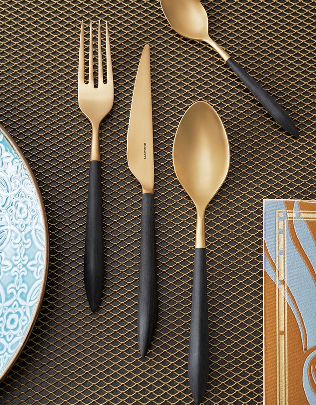 Bugatti - Ares Gold Plated 24-piece Cutlery Set - Black/Gold