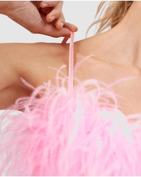 Sleeper - Boheme Mini Slip Dress With Feathers In Pink