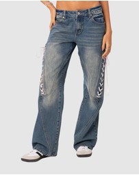 EDIKTED - Low Rise Ribbon Lace Up Jeans