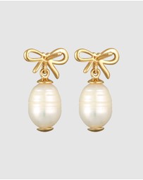 Elli Jewelry - Earrings Hanger Bow Classic with Freshwater Cultured Pearl in 925 Sterling Silver Gold Plated