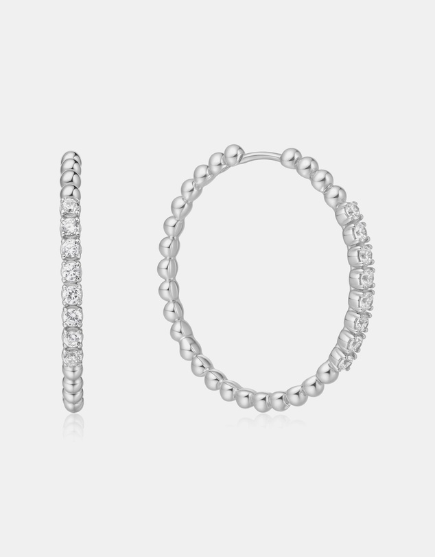 Ania Haie - Ania Haie Silver Large Claw Sphere Beaded Hoop Earrings