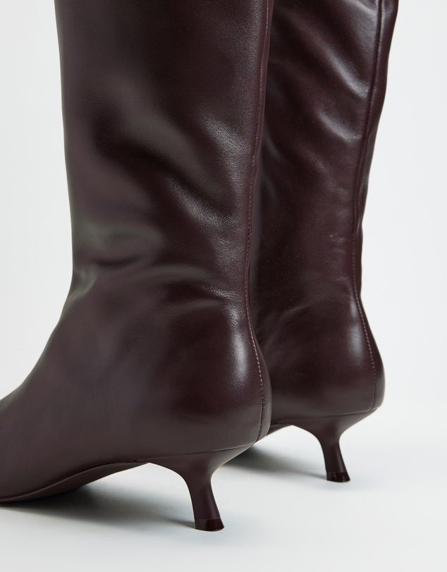 AERE - Maria Leather Knee High Kitten Heel Boots