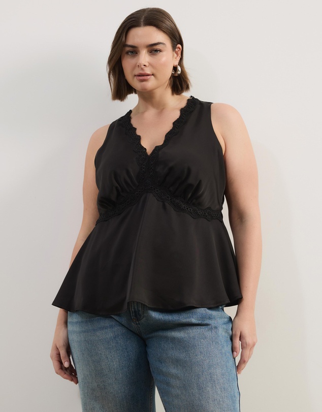 Atmos&Here Curvy - Sylvie Satin Lace Trim Top