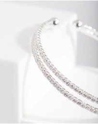 Lovisa - Silver Cubic Zirconia 2 Row Cuff Bracelet
