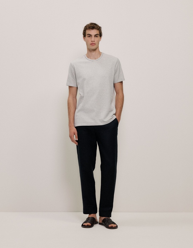 Trenery - Jacquard Cotton Textured T-shirt in Stone