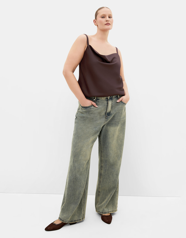City Chic - Plus size Cowl Neck Satin Cami - chocolate