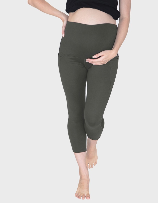 Angel Maternity - Maternity Workout 3/4 Length Legging - Khaki Green