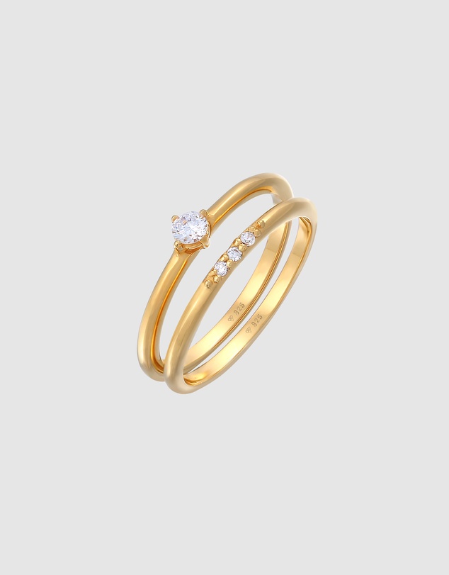 Elli Jewelry - Solitaire Zirconia Ring Set in Gold-Plated 925 Silver