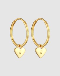 Elli Jewelry - Earrings Creoles Heart Pendant with Enamel Pink in 925 Sterling Silver Gold Plated