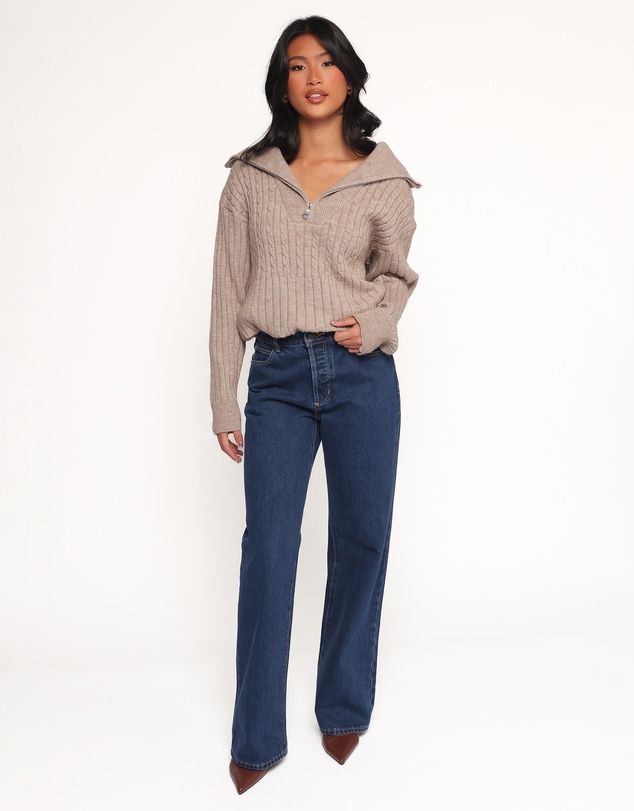 Petal & Pup - Anais Quarter Zip Knit Sweater - Beige