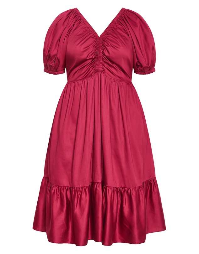City Chic - Plus size Gracie V Neck Cotton Midi Dress - raspberry