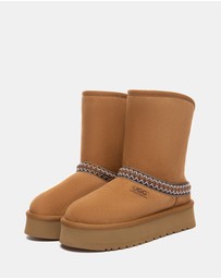 EVERAU - Australian Shepherd Ugg Short Fayle Platform Cow Suede Upper UGG Boots