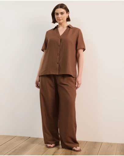 Atmos&Here Curvy - Josie Linen Blend Short Sleeve Shirt