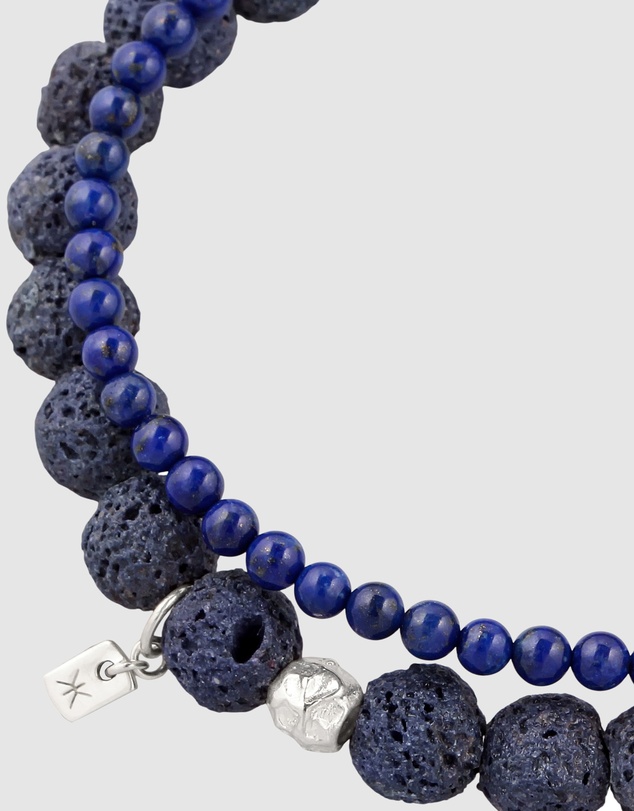 Kuzzoi - ICONIC EXCLUSIVE - Lapis Lazuli and Lava Bead Bracelet Set in 925 Silver