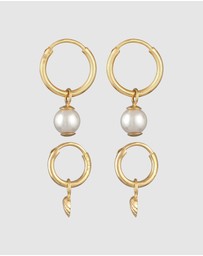 Elli Jewelry - Earrings Creoles Shell Pendant Set of 2 with Shell Core Pearl in 925 Sterling Silver Gold Plated
