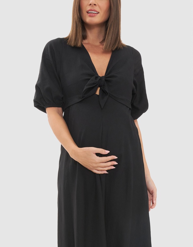 Ripe Maternity - Camille Tie Front Linen Dress