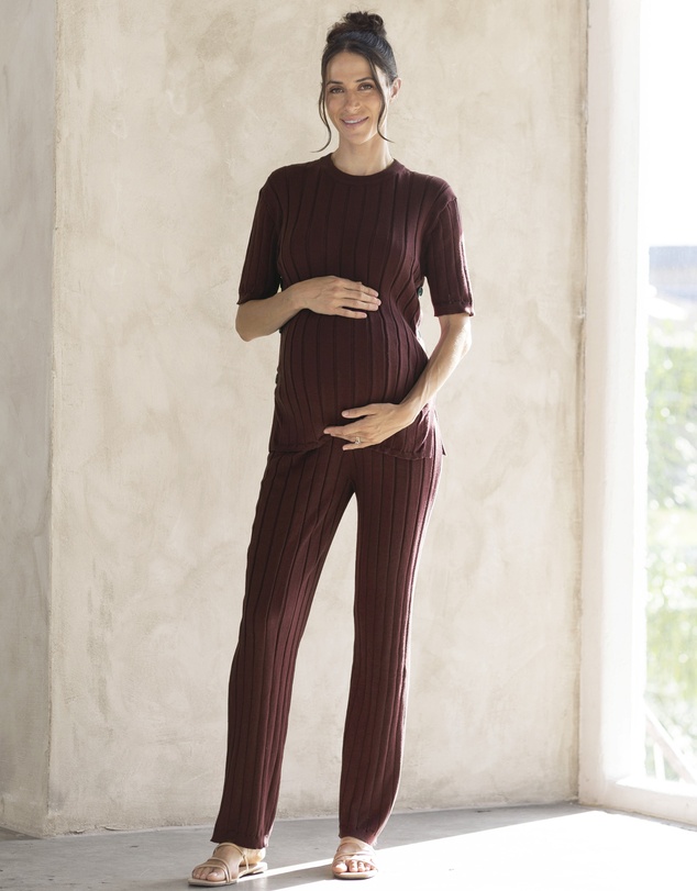 Angel Maternity - Alexis Side Split Maternity Top in Truffle