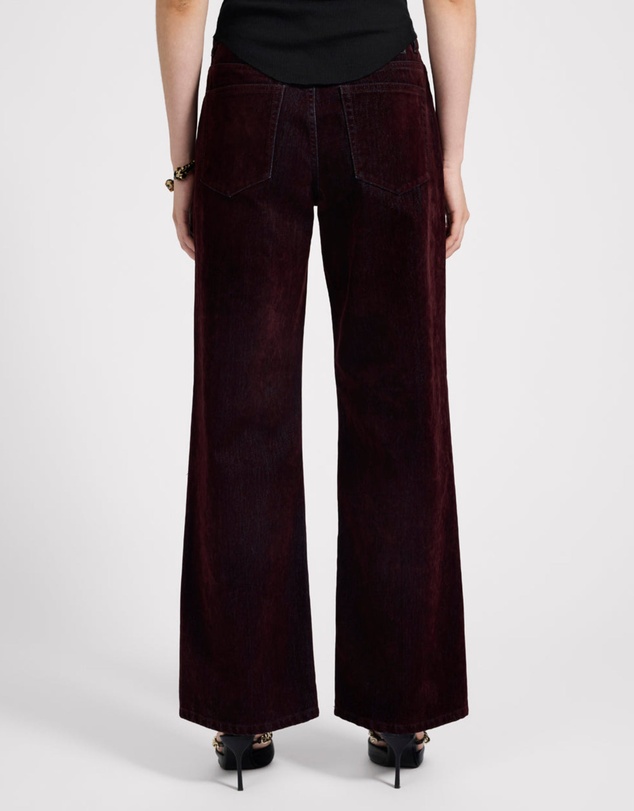 ONE TEASPOON - Jackson Mid Waist Wide Leg Velvet Finish Denim Jeans - Flocked Maroon