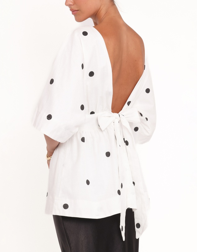 Petal & Pup - Camila Open Back Top - White Black Polka Dot