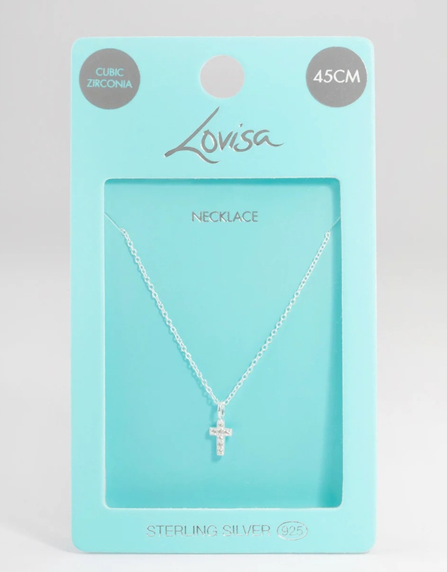Lovisa - Sterling Silver Cubic Zirconia Small Cross Necklace