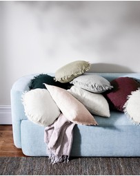 Aura Home - Vintage Linen Fringe Small Round Cushion
