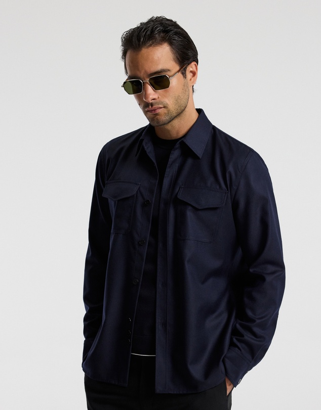 Calibre - Slim Wool Flannel Shirt Navy
