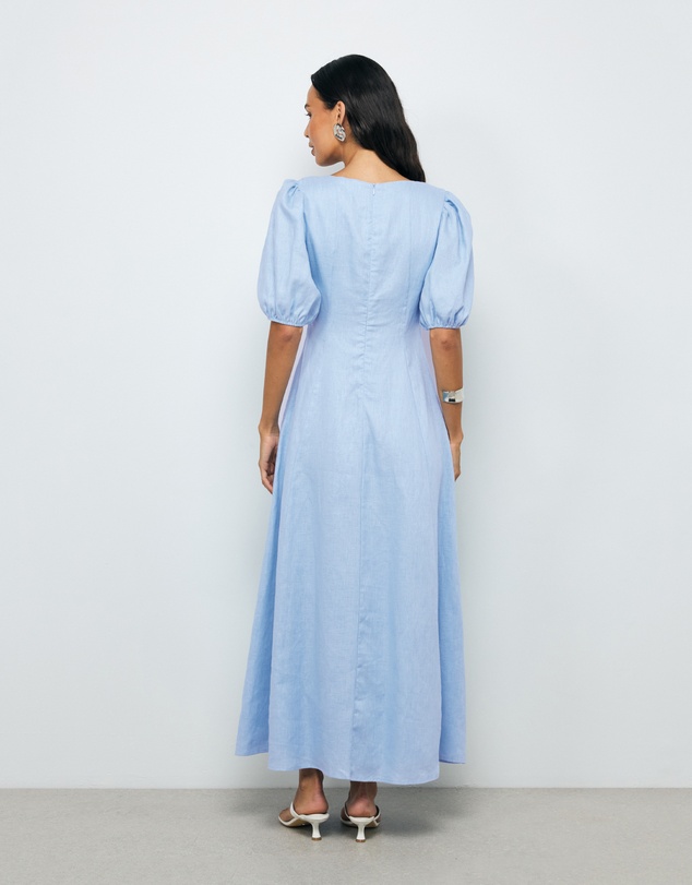 AERE - Portia Linen Puff Sleeve Midi Dress
