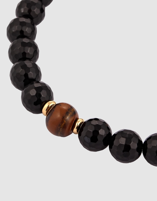 Kuzzoi - ICONIC EXCLUSIVE - Onyx and Tiger's Eye Bead Bracelet in Gold-Plated 925 Sterling Silver