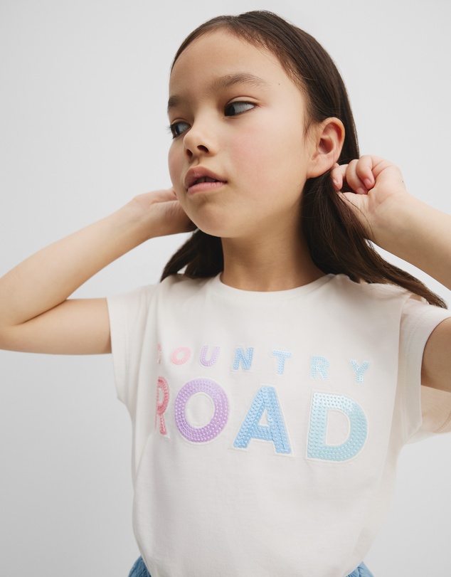 Country Road - Organically Grown Cotton Sequin Logo T-shirt