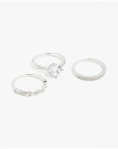 Lovisa - Silver Round Stone Cubic Zirconia Triple Ring Stack