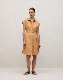 Trenery - Cotton Poplin Cap Sleeve Shirt Dress in Sahara Tan