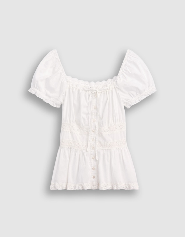 GAP - SS Long Lace Insert Button Front Top