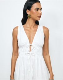 AERE - Indie Cotton Tie Front Midi Dress